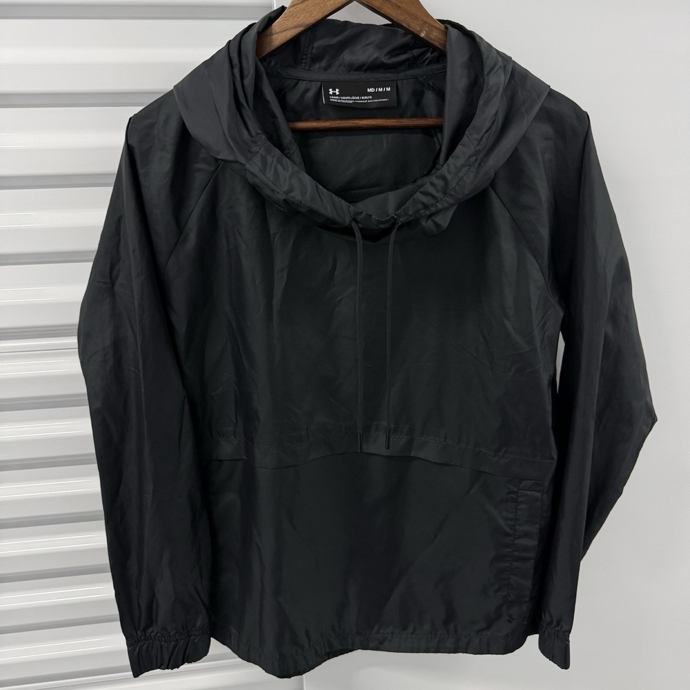 Under‎ Armour Storm Windbreaker Mens Medium Black Hooded Pullover Loose Fit